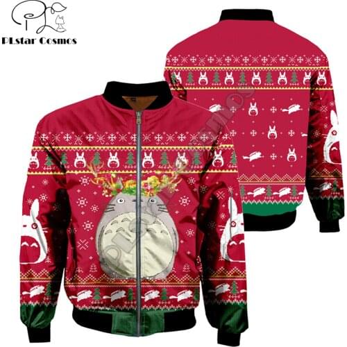 Drop shipping Christmas Fashion Mens bomber jackets Anime Totoro Printed 3d Zip Long Sleeve Pullover Unisex Zipper jacket