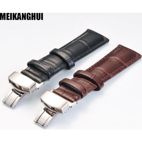 16 18 20 22 24 mm Women Men Watch Band Strap Butterfly Pattern Deployant Clasp Buckle+Genuine Leather Watchband Correas de reloj