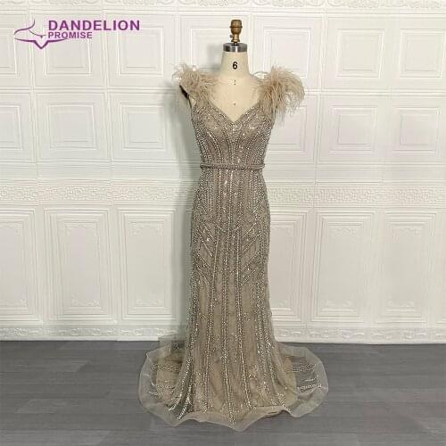 Luxury Mermaid Evening Dresses For Women 2021 Elegant Feathers Beading Sexy Formal Party Gowns