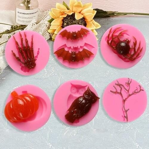 Halloween silicone mold 6 PCS skeleton hand pumpkin pudding chocolate cake make food-grade resin home decoration kitchen 3 d art