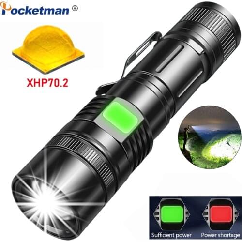 Ultra Powerful 8000Lums Tactical LED Flashlight USB Rechargeable Super Bright XHP70 Best Camping, fishing Light 18650 Zoom Torch