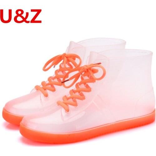 Candy Fashion Women Rain boots Spring Sunny boots mid-top rainboots Teenagers PVC Rubber outsole boots wet floor Trend shoes