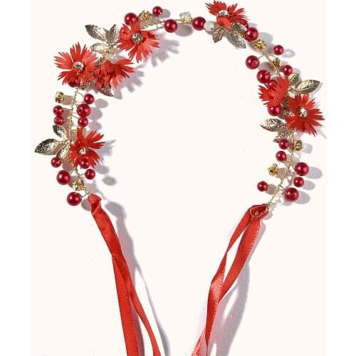 Women Flower Headband With Ribbon Wreath Wedding Party Accessories Ladies Girls Garlands Floral Crown Hairband