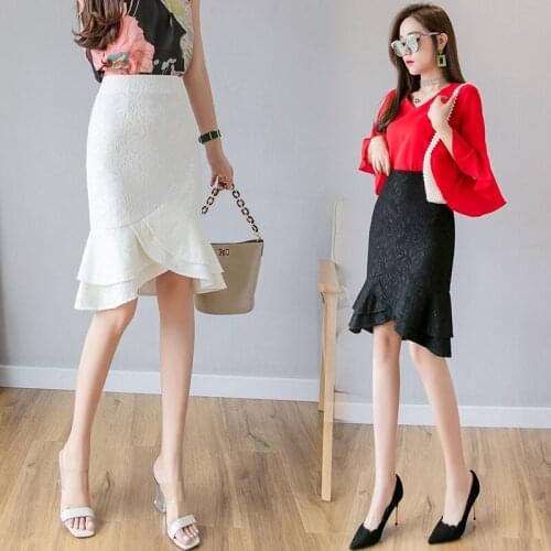 S-5XL Plus Size Skirts New 2020 High Quality Lace Office Short Skirt Women Sexy Package Hip Slim Mermaid Work Mini Skirts