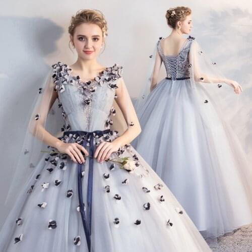 Sexy Long Quinceanera Dress V-neck Party Prom Ball Gown Sweet 16 Years Floral Print Quinceanera Dresses Vestidos