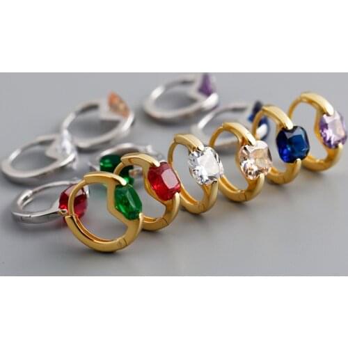 1Pair 925 Sterling Silver Hoop Earrings for Women 2020 Trend Fine Jewelry Piercing Square Color Zircon Round Earrings