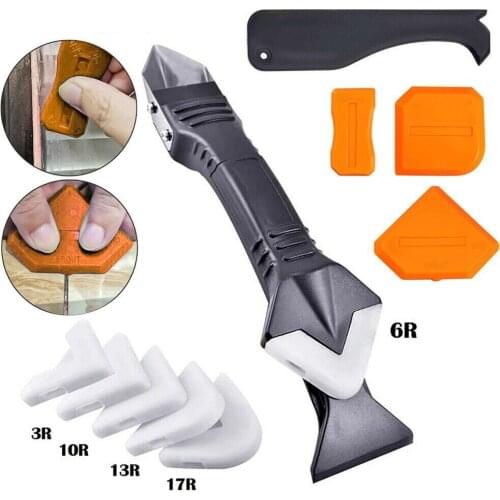 10pcs 3in1 Silicone Caulking Finisher Sealant Smooth Remover Hand Tool Grout Kit Gadgets Stainless Steel Head Caulking Remover