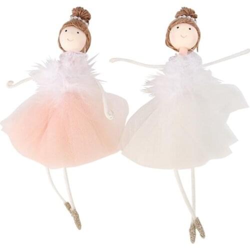 2Pcs Ballerina Girl Hangings Christmas Doll Toys For Decoration White And Pink Gauze Plush Ballet Girl Doll Pendant