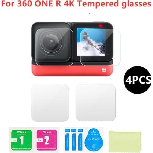 4Pcs Insta360 ONE R Twin Edition Tempered glasses Insta 360 ONE R 4k wide angle Camera Len Film Glass Protection Accessories