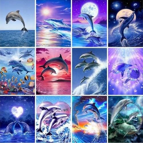 5D Diamond Painting Full Square Round Dolphin Diamond Embroidery Sale Animals Diamond Mosaic Picture of Rhinestone Home Decor
