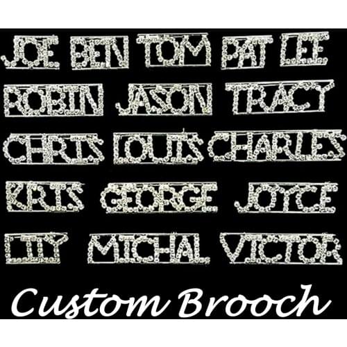 ALLBLING Customized Name Brooch Pins Crystal Handmade Custom Name Lapel Pins/Badges Name Plate Unique Jewelry Gift