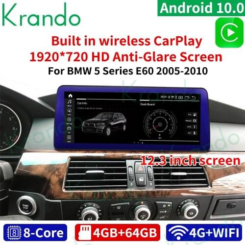 Krando 12.3 inch Android 10.0 car navigation system For BMW 5 Series E60 2005-2012 CIC CCC car head unit wireless carplay