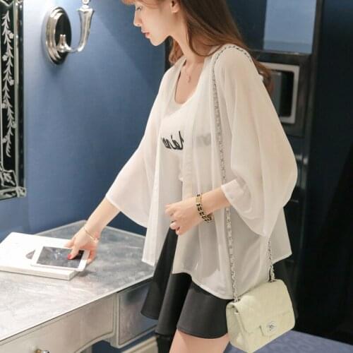 2020 Fashion Women Shirts Solid Color Batwing Sleeve Chiffon Blouse Loose Casual Sunscreen Summer Cardigan Chemises Camisas