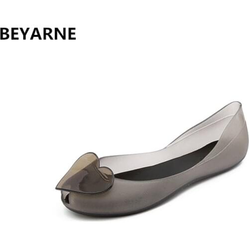 BEYARNE Fashion woman jelly shoes fish mouth lady flat rain sandals women student summer beach sandal candy color lovely heart
