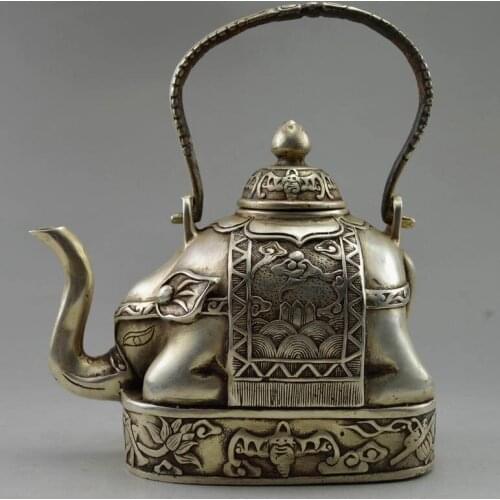 Decoration brass factory outlets Tibet Silve Collectible Decorate Old Flower Elephant Teapot