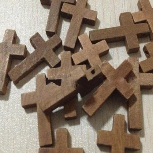 20pcs/lot 2*3cM Cross Wooden Beads Jesus Pendant Charms Small Hole Bead Jewelry Religious Necklace Bracelet Accessories