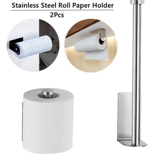 2pcs Kitchen Roll Paper Wall Mount Toilet Paper Holder Stainless Steel Bathroom Tissue Towel Rack Accessories