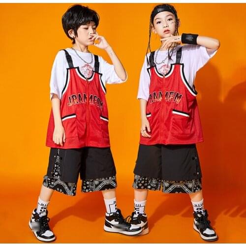 Hip Hop Kids Dance Costume Orange/Green Vest Sweatshirt Tops Black Pants Boys Girls Jazz Dancing Hiphop Clothes Rave Wear BL5476