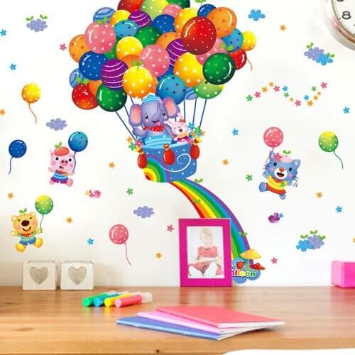 Cartoon Hot Air Balloon Nursery Removable Wall Sticker Decal Decor Vinyl Kindergarten Children Room Nursery School Wall Sticker