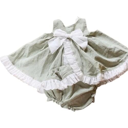 2019 Summer New Arrivals Spanish Girls Cotton Dress Tops+pants Retro Open Fork Collision Bow Knot Bread Pants 1-6 Years Old