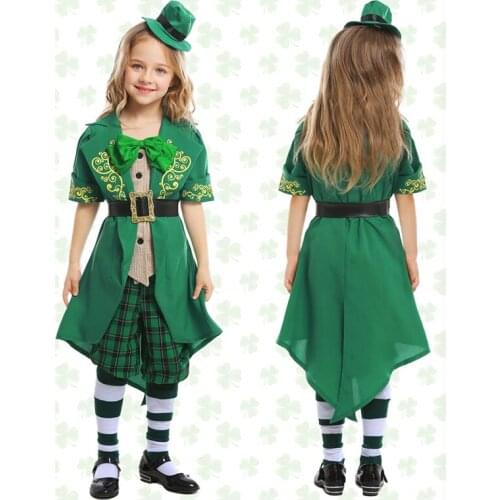 6 Pieces Set Boys Girls Kid Halloween Costume Children Green Elf Cosplay Clothes New Year Fairy Elves Stage Performance Outfits