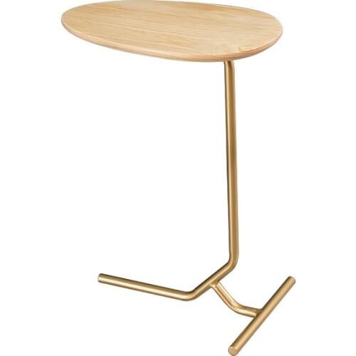 Creative Simple Oval Small Side Table Mobile Iron Solid Wood Sofa Corner Side Table Lazy Bedside Reading Table