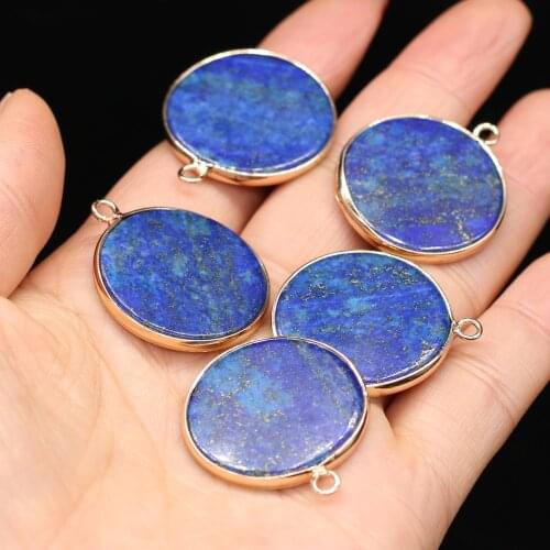 1pcs Natural Stone Round Shape Lapis lazuli Charms Pendants for DIY Jewelry Making Fit Nacklace Earring Women Gift Size 22x22mm