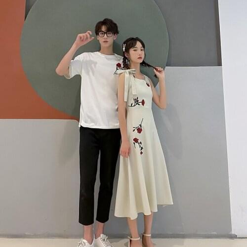 Real + video summer embroidered dress design affection couples clothes couples clothing
