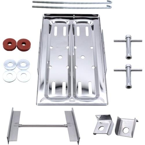 Battery Tray Cover Kit Stainless Steel Polished Battery Tray Holder Hold Down Clamp Bracket with J Hooks Car Accessories