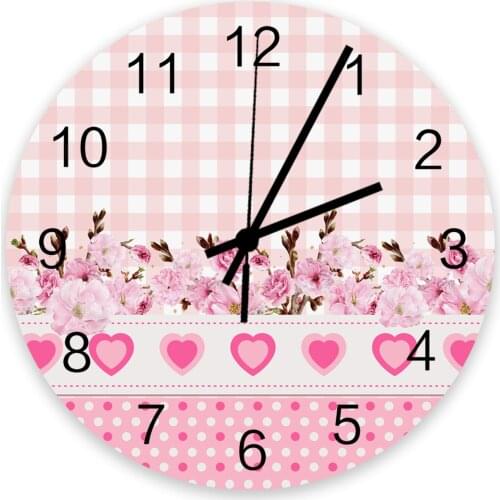 Love Flower Pink Plaid Wall Clock Wooden Modern Design Digital Clocks Home Living Room Wall Watch Decoration Gifts