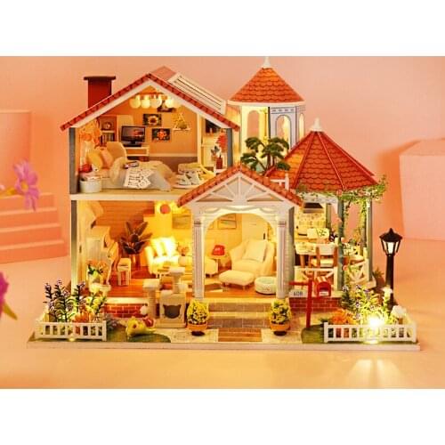 New Creative Wooden DIY Cottage Building Model Puzzle Assemble 3d Miniaturas Dollhouse Kits Toys For Children Birthday Gift