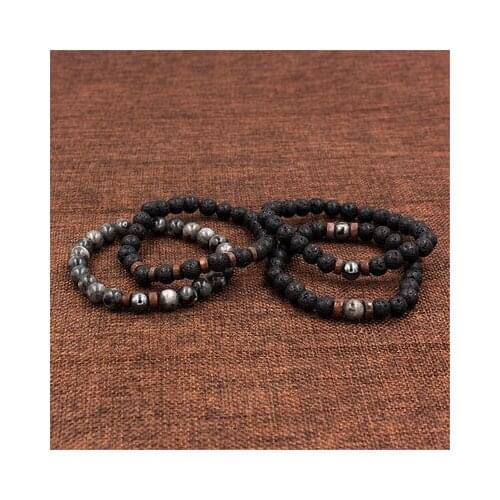 New fashion Shining stone volcanic stone black iron bracelet For Men Accessories jewelry wholesale