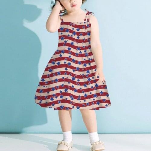 Toddler Baby Girls Dresses Independence Day 4th-of-july Princess Beach Suspender Dress Vestidos De Verano Baby Girl Clothes