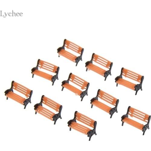 Lychee Life 10pcs Plastic Park Bench Model Scale 1:150 Landscape Home Garden Decoration Decorative Supplies Crafts For Party
