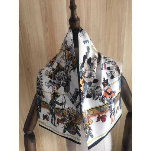 2021 new arrival fashion elegant head scarf white 100% silk scarf 90*90 cm square shawl twill wrap for women lady girl