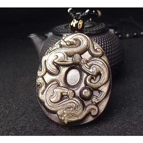 Natural obsidian pendant obsidian ice color obsidian ice crystal obsidian Jin Yao ancient coins brave pendant