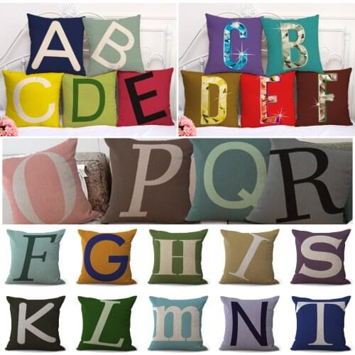 Simple Pure Color English Alphabet Linen Cushion Cases Modern Nordic Decorative Throw Pillows Case Livingroom Sofa Couch Pillows