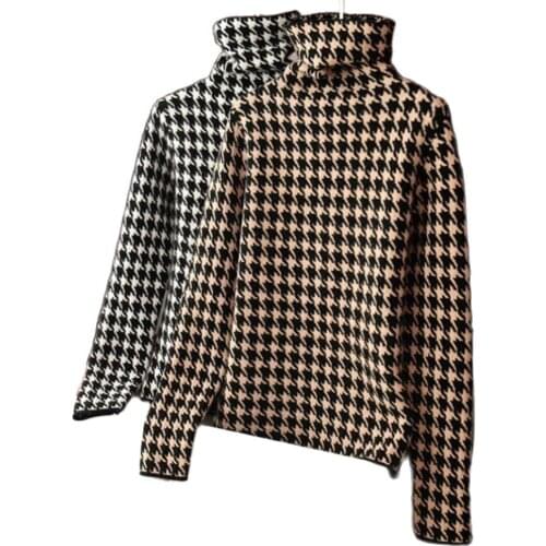 Houndstooth Thicken Turtleneck Sweater Women 2021 Fall Winter New Style Korean Retro Casual Warm Knitted Bottoming Shirt Jumpers