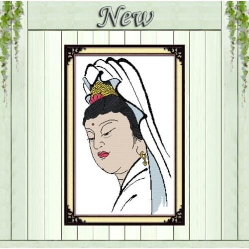 Side view of Quan Yin painting counted printed on canvas DMC 14CT 11CT DIY Cross Stitch chinese Embroidery Needlework sets kits