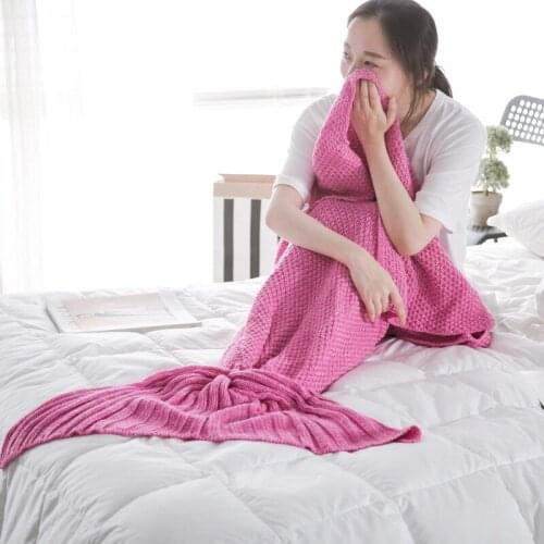 Crocheted Knitted Acrylic Mermaid Tail Blanket for Baby Kids Adult Fish Tail Blanket Plaid Thread Mermaid Sofa Bed Throw Blanket