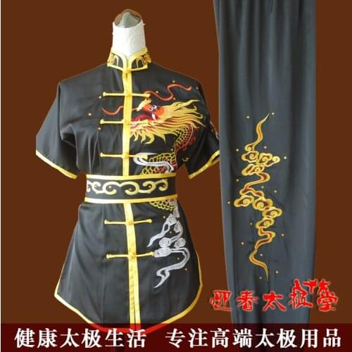 High-grade black embroidery martial arts clothing Tai Chi silk clothing mens Nanquan clothing Changquan clothing customized