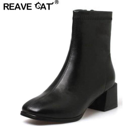 REAVE CAT New Luxury Chelsea Boots Women Ankle Boots Chunky Winter Shoes Ankle Boots Chunky Heel BV Boot Brand Designer S2306