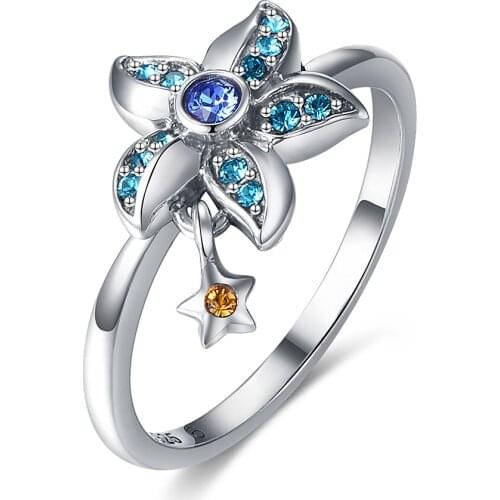 GW Fashion Jewellery Summer Jewelry Crystal Star Rings 925 Sterling Silver Couple Wedding Ring for Women RIPY059H20