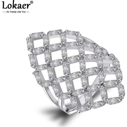 Lokaer Luxury Design Wide Finger Wedding Rings For Women Classic AAA Cubic Zirconia Geometric Square Ring Jewelry Anel LR17177