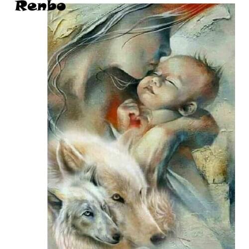 Animal Wolf Diamond embroidery abstract Mom baby Diy 5d diamond painting full square round rhinestone mosaic picture pastes