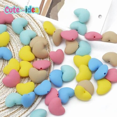Cute-idea 10pc Baby Heart Shape Silicone beads Food Grade baby Chewable teething beads for Pacifier Chain Making DIY Accessories