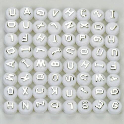 100PCs Silver White Round Flat Alphabet Beads Acrylic Letter Spacer Beads For DIY Jewelry Making Random Mixed 10mm