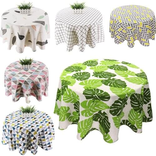 150cm Table Cloth Cotton Linen Round Tablecloth Dining Table Cover Nordic Printed Home Decor White Green Dust Cover for Kitchen