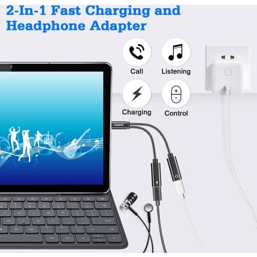2 In 1 Fast Charging Headphone Adapter Type C To 3.5MM Jack Adapter 32bit/384khz Splitter for Samsung S21 Note 20 Ultra Pixel 5