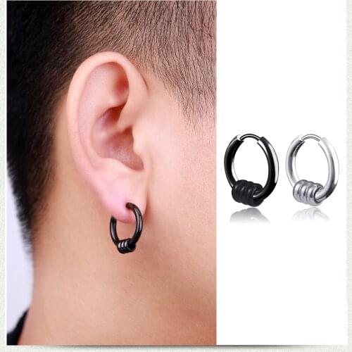 2020 Punk Hoop Earrings Men Stainless Steel Black Round brincos without piercing Jewelry accessories DropShipping